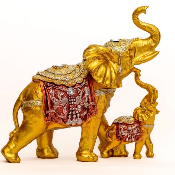 Baby and Mama Elephant Statue With Trunk Facing Upwards Lucky Elephant Gift Set - Picture 3 of 7